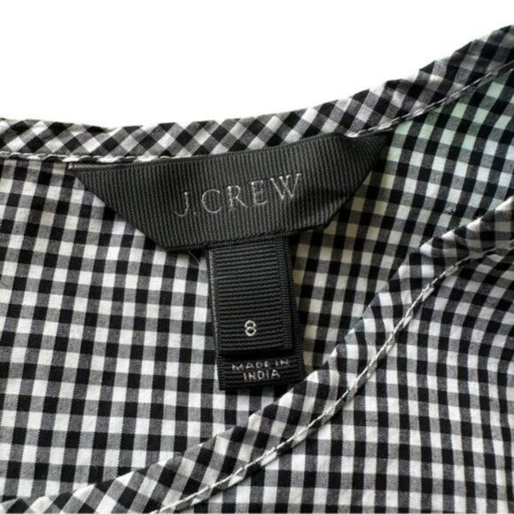 J.Crew Black White Plaid Checker Micro Gingham Edie Cotton Ruffle Sleeve 8 - Picture 5 of 9